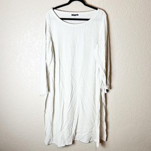 Eileen Fisher 100% Silk pullover cream slitted dress